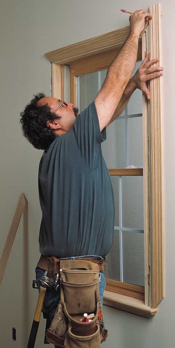 Yes, the casing leg is upside down. With the casing leg's point on the stool, the author marks its height. On windows that are trimmed with stool, marking the casing legs in place is more accurate than using the story pole.