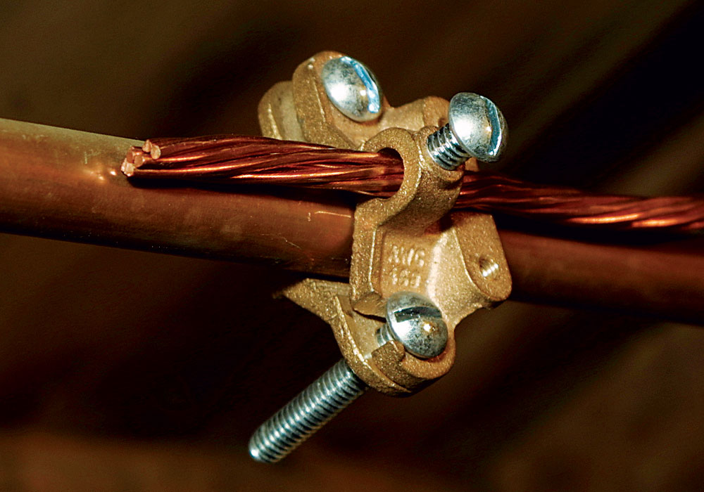A bronze ground clamp 