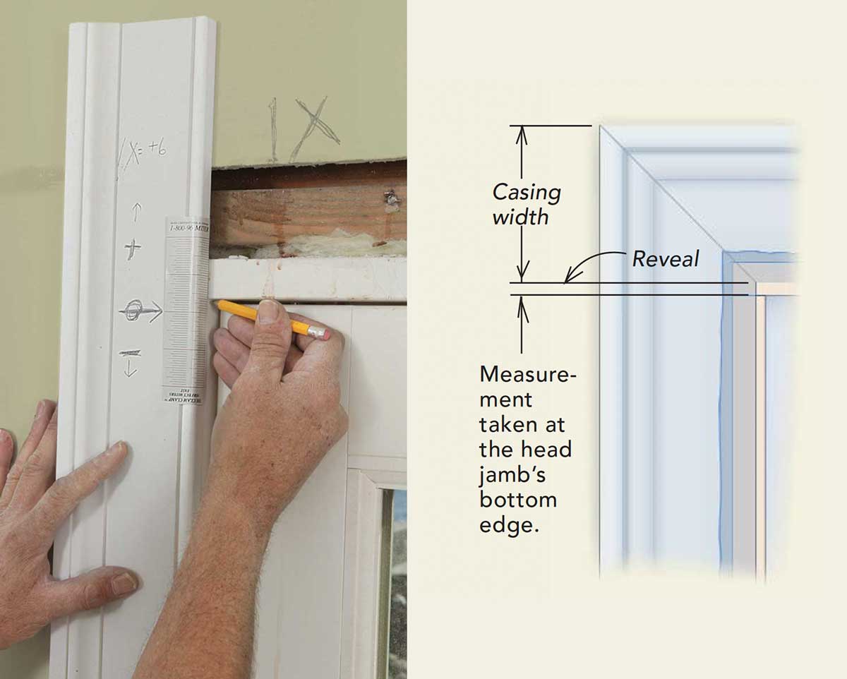Take and record measurements with the same tool, the story pole. Each door is numbered and lettered: The “H” designates the hinge side, the “X” an exterior door, as in the photo above. The story pole is held on the floor, against one side of a door jamb. Here, the head jamb’s bottom edge intersects the tape mark 3⁄8 in. above its centerline. Measurements are written as the number of sixteenths above or below the zero mark and are paired with the door’s number, directly onto the pole.