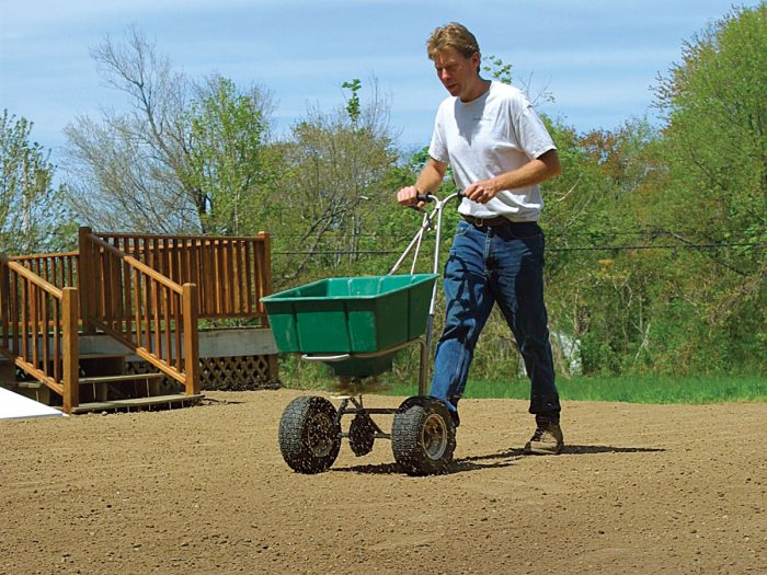 man seeding new lawn