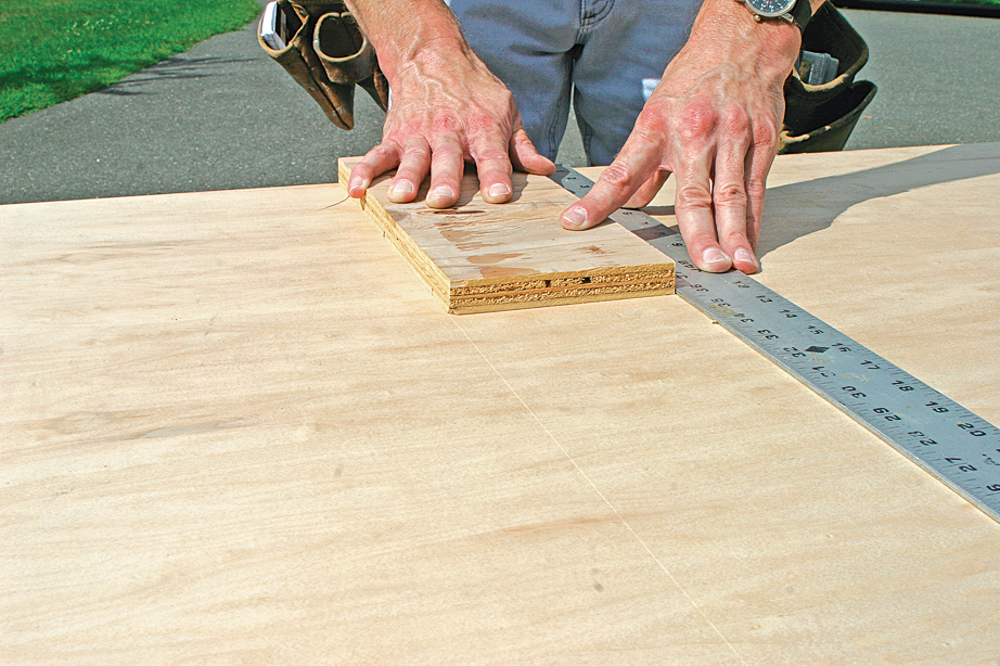 use off-set board to align straightedge the correct distance from cutline