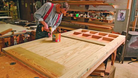 The beadboard paneling and exterior frame are made from pressure-treated pine to resist mold and insect damage.