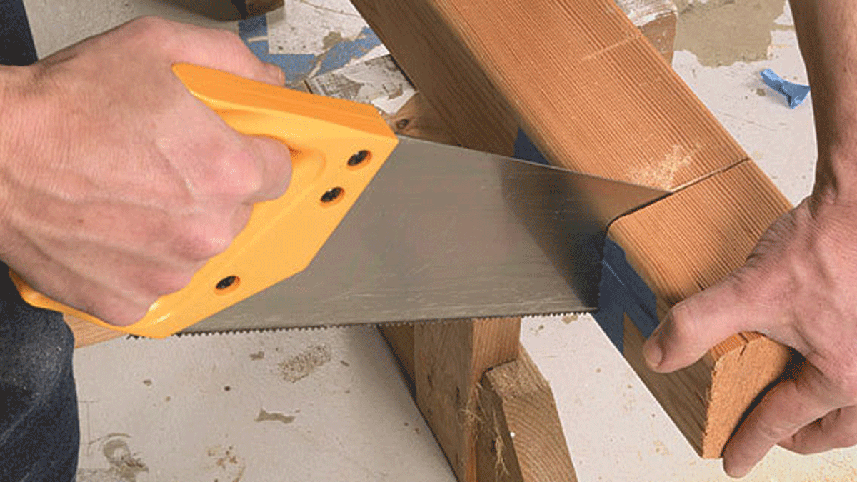 Step 5: Don’t let the board break. Unsupported, the cutoff can cause the stock to tear toward the end of the cut. For a clean finish, clamp the stock to a sawhorse and support the cutoff with your free hand. Finish the cut with smooth, gentle strokes.