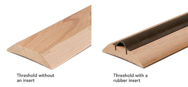 A threshold without an insert and a threshold with a rubber insert side by side