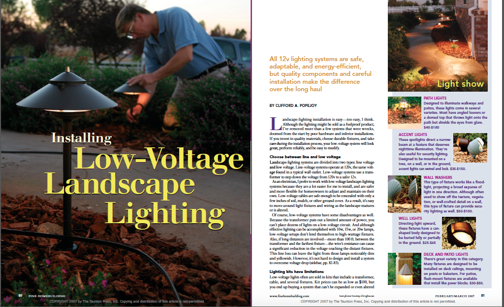 What are the differences in line voltage and low voltage outdoor lighting.
