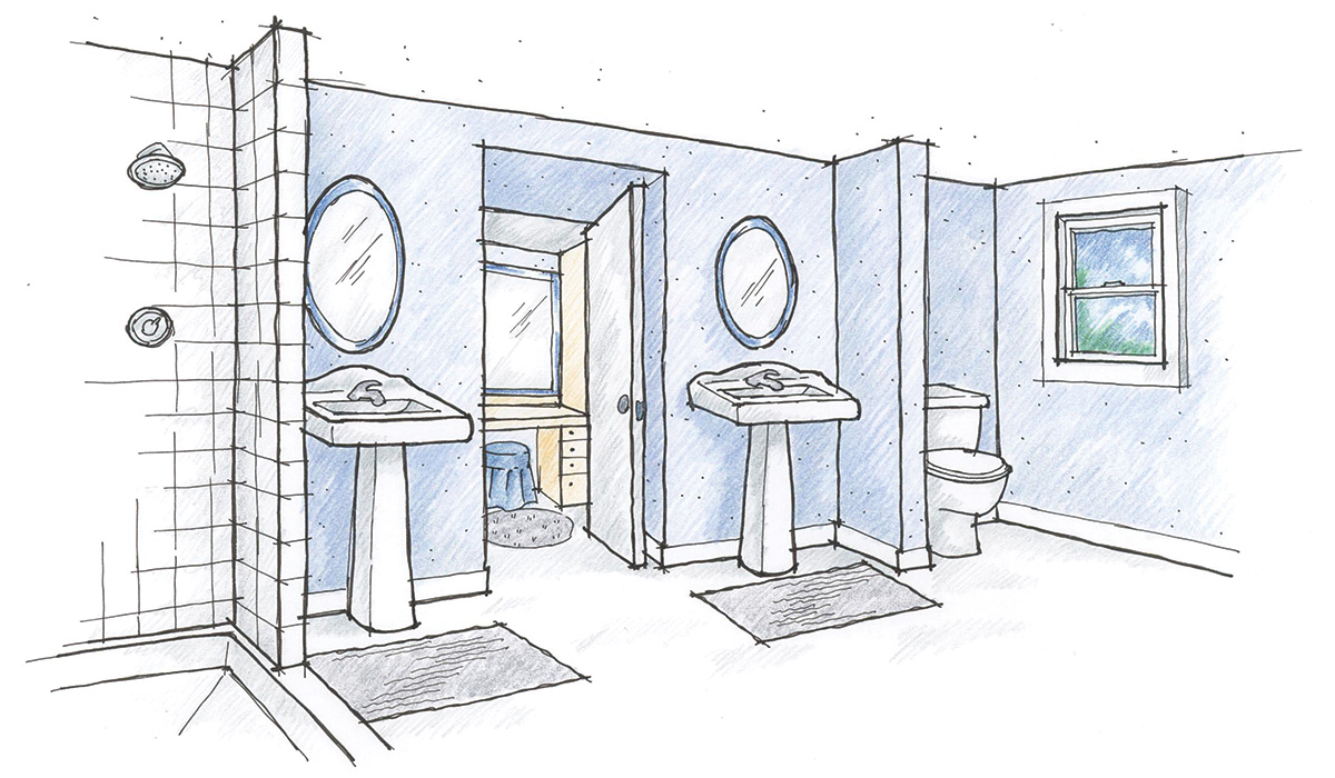 bathroom 2 point perspective drawing