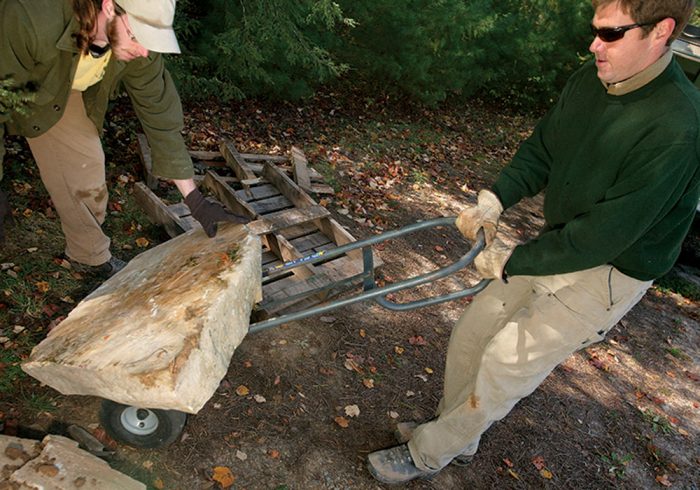 Move stones with a hand truck