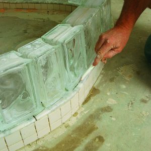 prep curb to hold glass-block shower