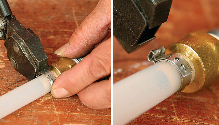 Clamp the ring with a crimper