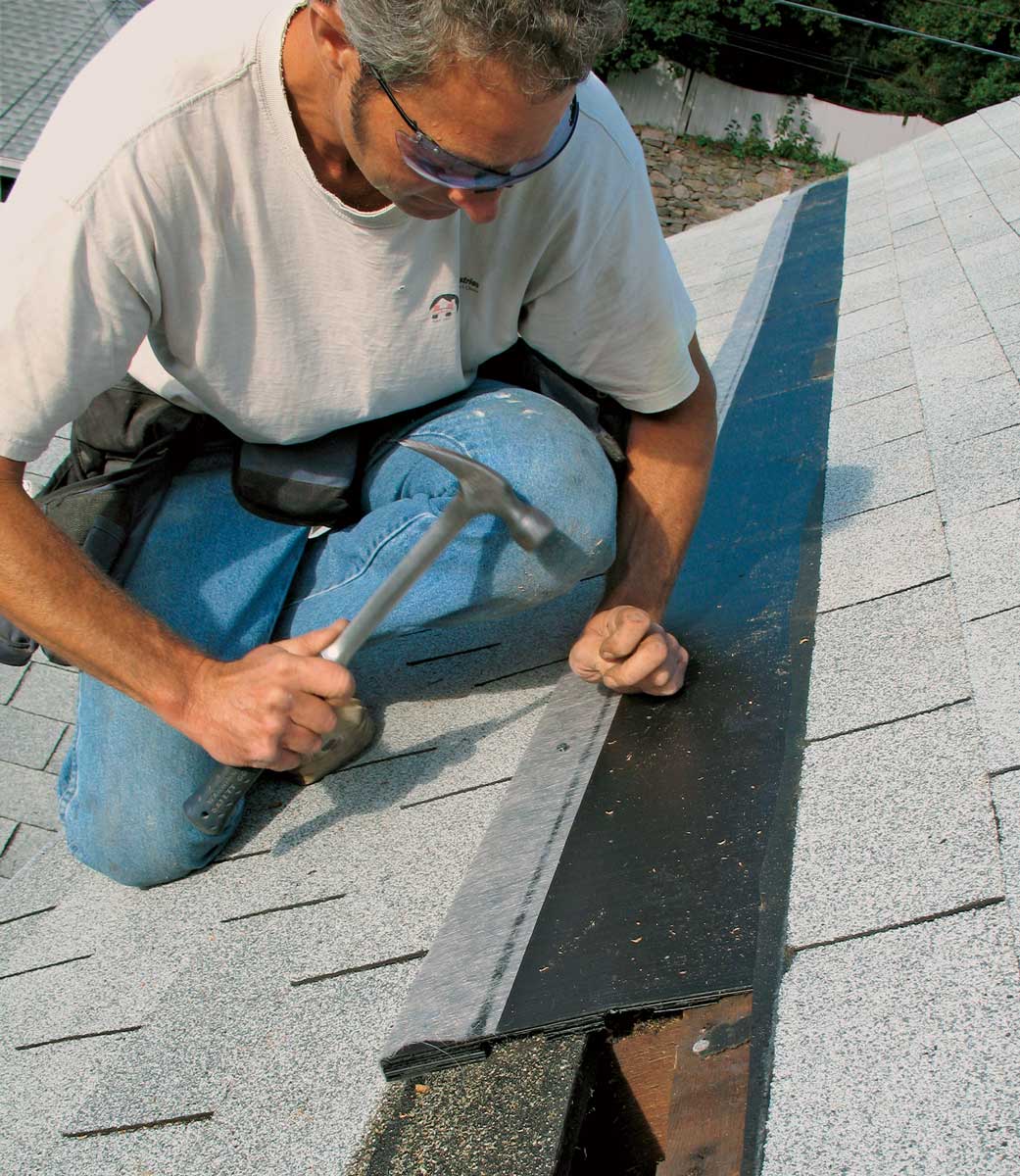 Position the intake vent. Slip the top edge of the vent under the roofing underlayment. Fasten the vent with nails provided by the manufacturer, or use 2-in. to 21⁄2-in. roofing nails.
