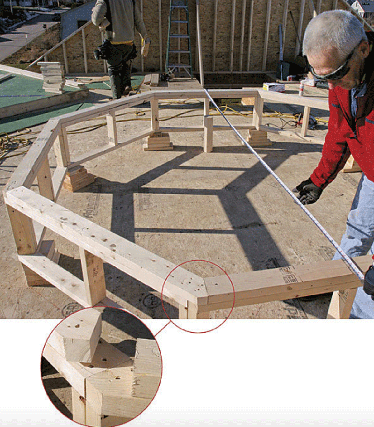 man working on an octagon roof 