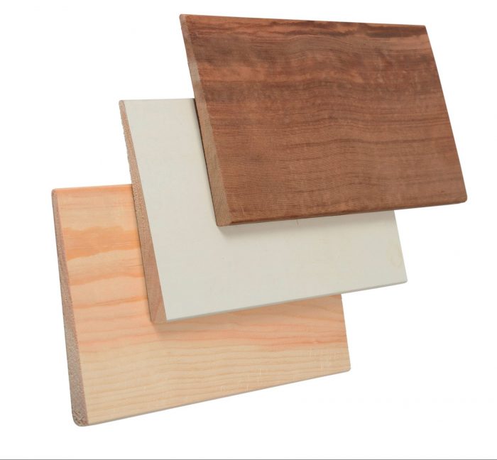From top: Red cedar, primed pine, clear-pine lap board
