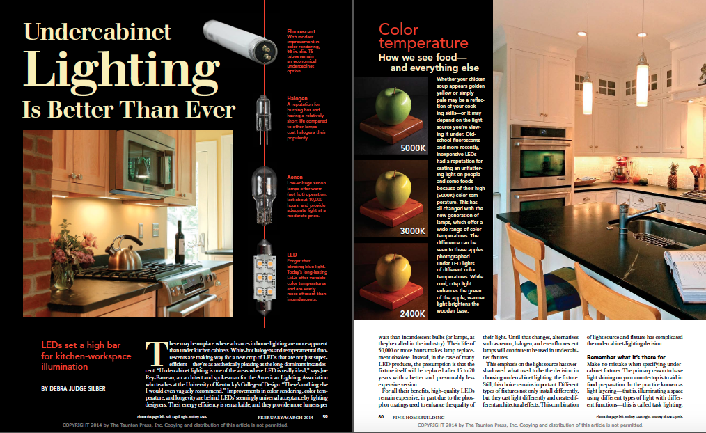 magazine spread of undercabinet lighting article