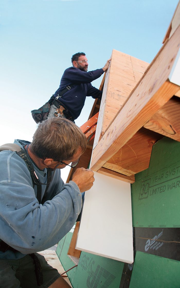 Measure soffits by holding the first piece in place and marking its length