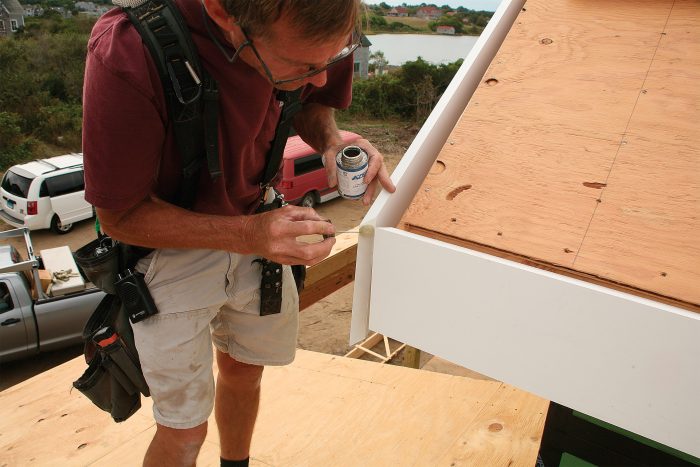 Miter and  glue the rake’s plumb cut