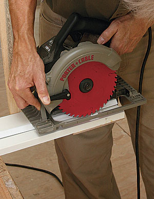 Set the saw to cut the rabbet