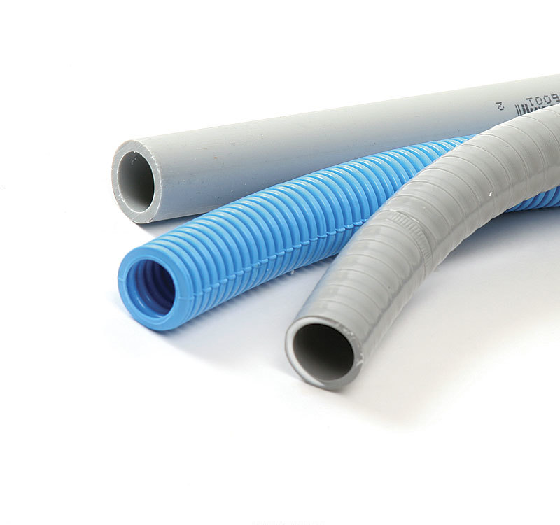 three plastic conduits