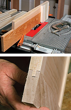 To cut tongues safely and accurately, clamp the rails to a sliding cradle