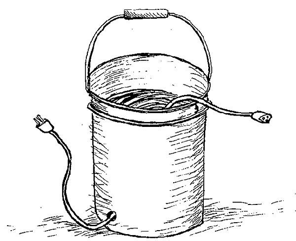 Cord coming out of the top and bottom of a bucket