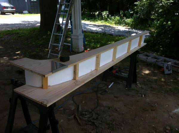 Arch box supported with glued and nailed 2x4 ribs