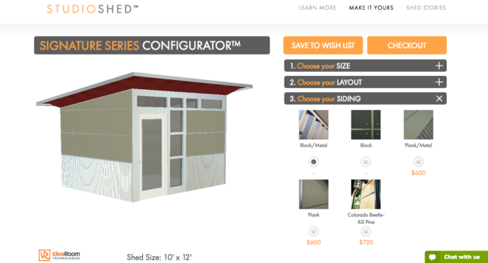 online shed design and pricing tool
