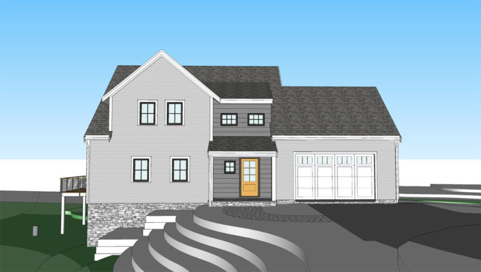 The two-car garage was changed to an oversize one-car garage, leaving a balanced facade.
