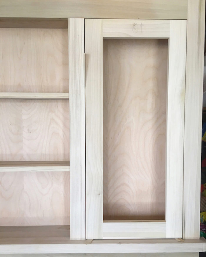 close-up of raw custom medicine cabinet