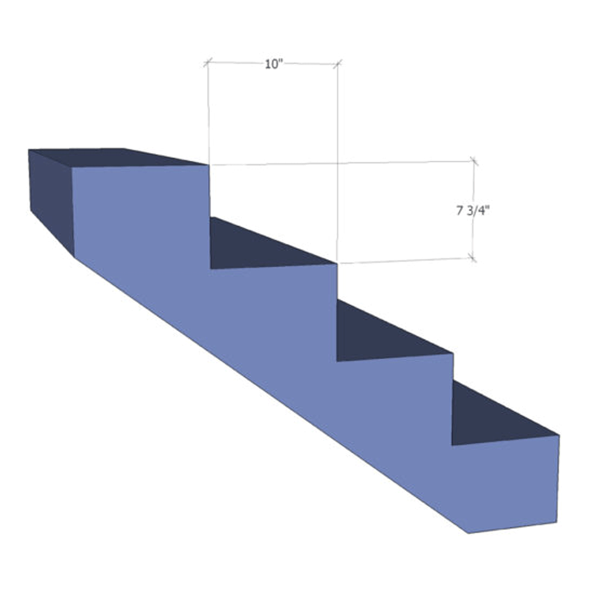 IRC code limit stair: rise r ≤ 7 3/4" run R ≥ 10" r+R = 17 3/4" (good) 2r+R = 25 1/2" (within range) → stair will be comfortable