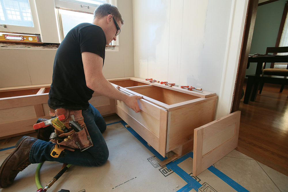 trim each front panel to length, and fasten to the carcase face with finish nails