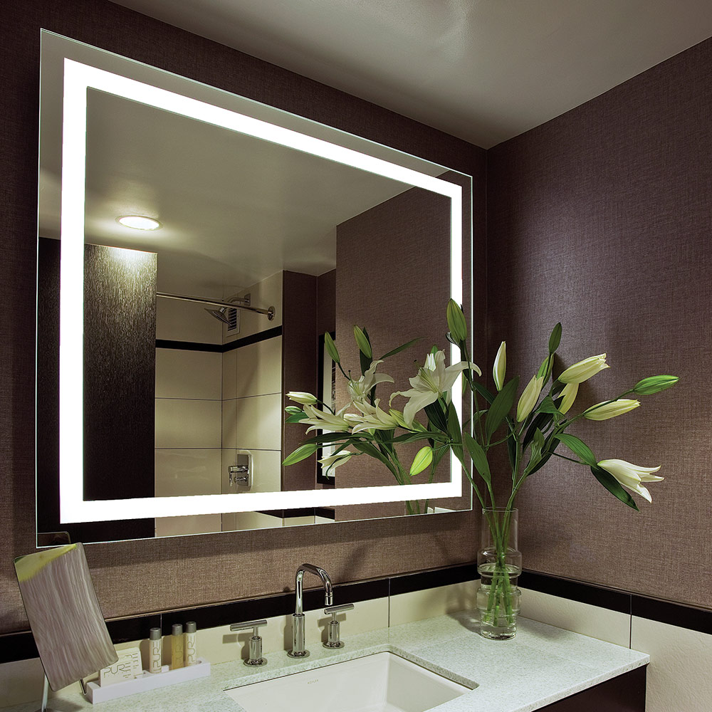 backlit mirror in a bathroom