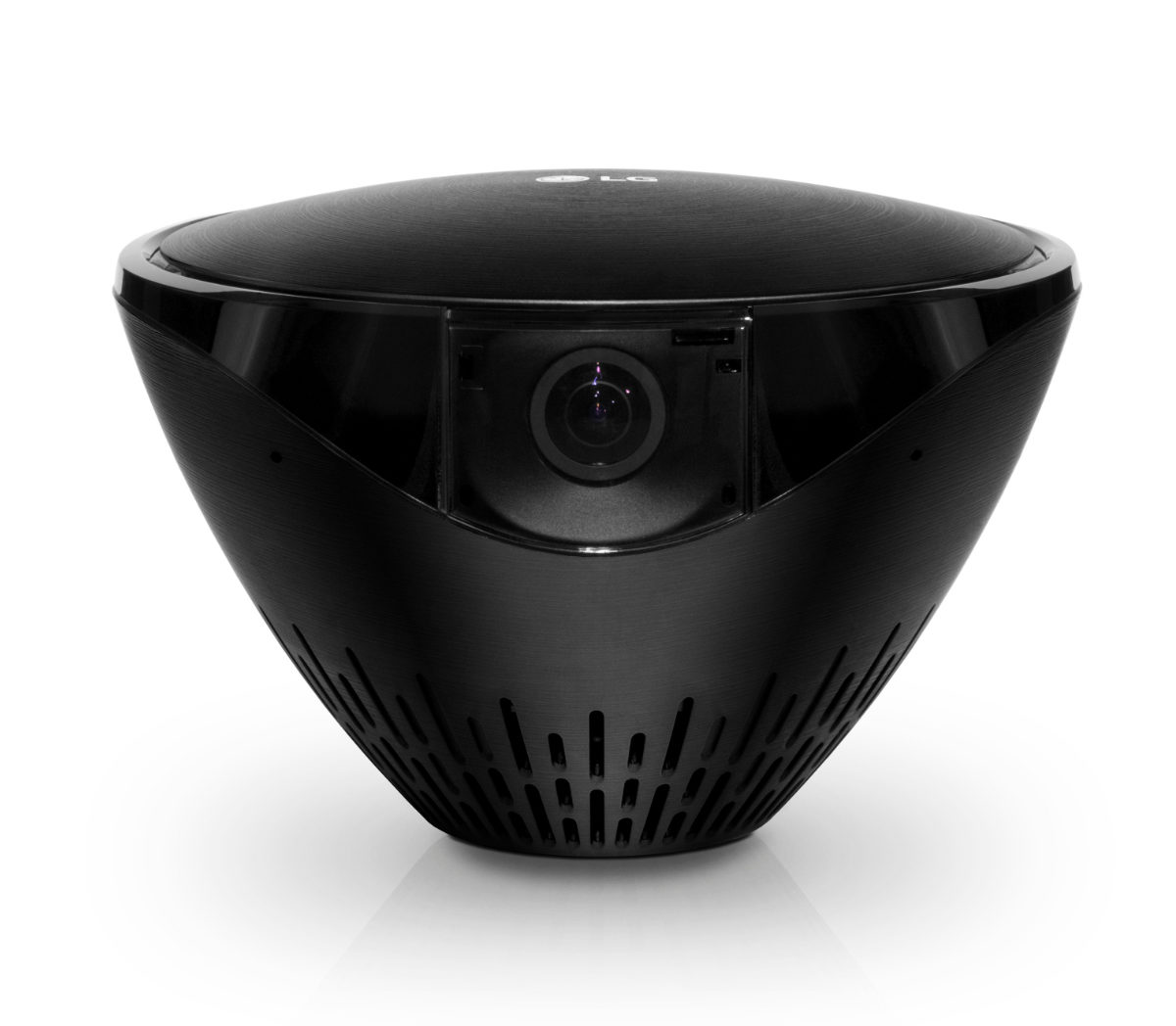 The Black case, smoked lens, and sculptural shape of the LG Smart Security Wireless Camera help to conceal its true purpose when placed in any inconspicuous spot in your home