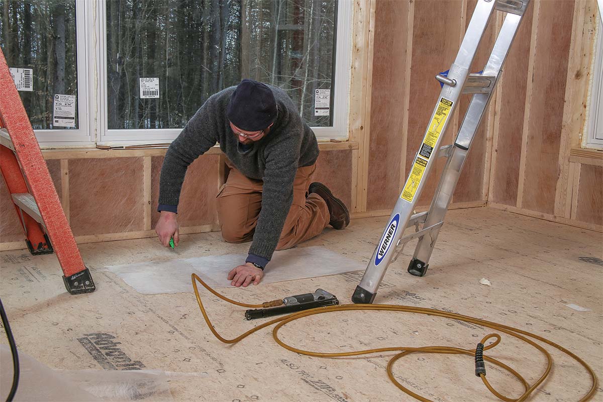 Cut small pieces on the floor when installing netting for dense-pack cellulose insulation