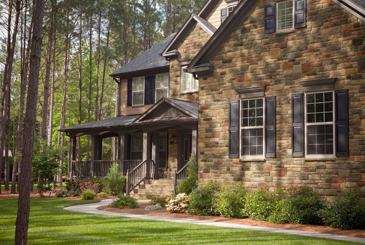 Faux stone siding on house