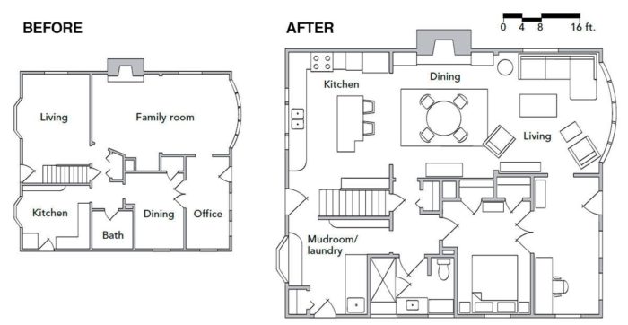 before and after floor plans