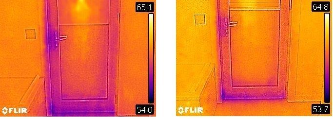 thermal images of our Zola Doors with my Flir C3 to see if there is a visual difference in air leakage with the doors locked vs. just latched. 