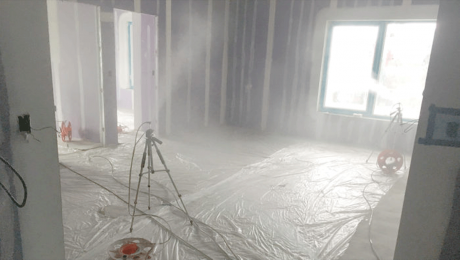 Spray air-sealing. AeroBarrier uses a series of emitters and pressure from a blower door to force a latex sealant into gaps and cracks in the building envelope. The process usually takes half a day or less.
