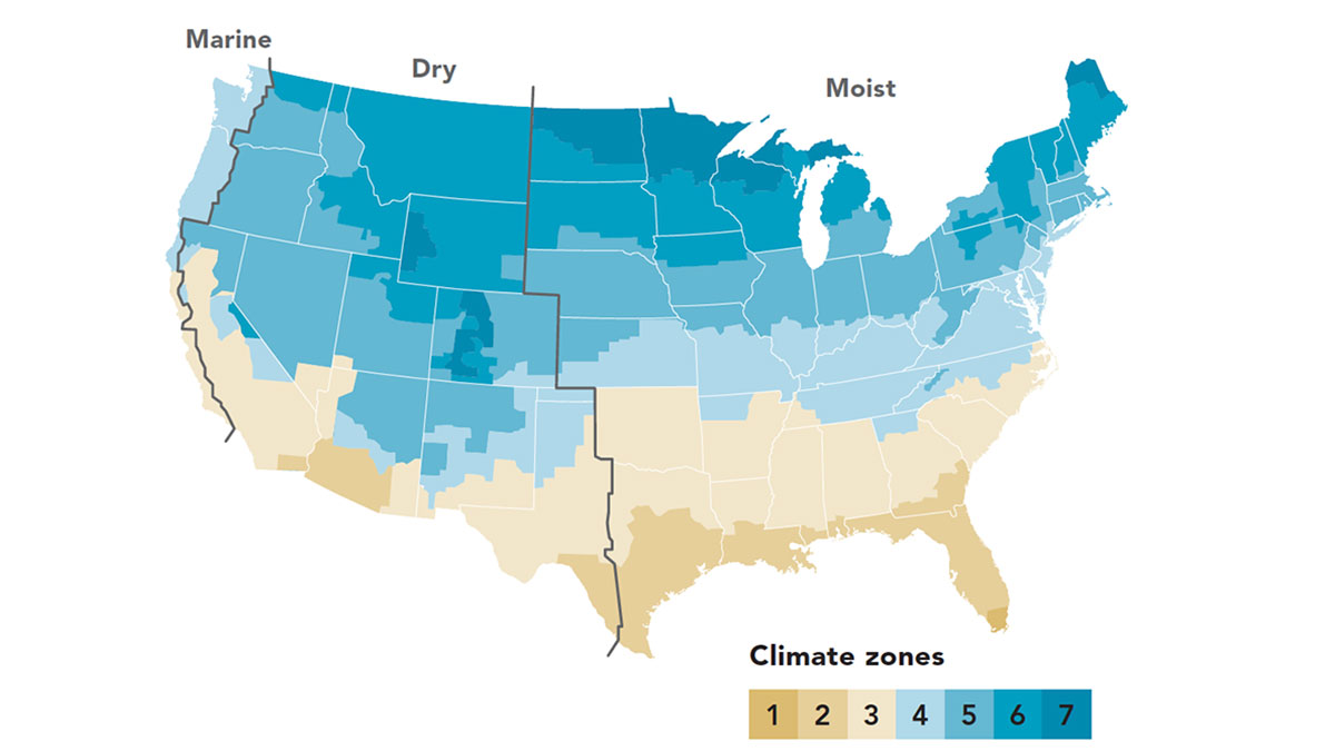 map of the U.S. climate zones color coded by "zone" 