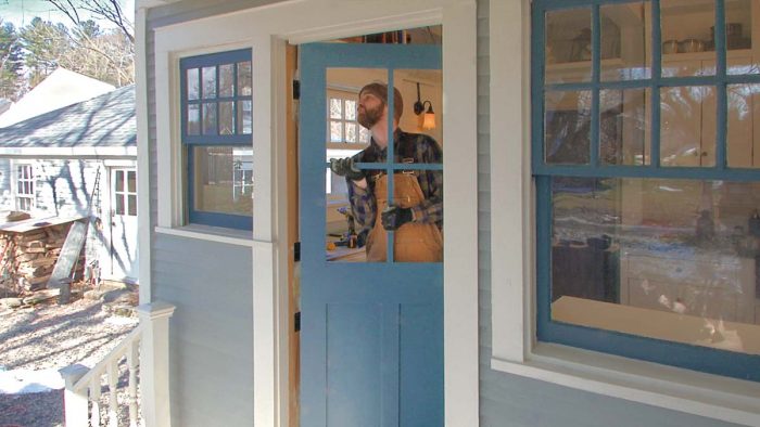 Get the fit right first. After changing the doorway from the standard three hinges to four, scribe and trim the door as necessary to fit the opening.