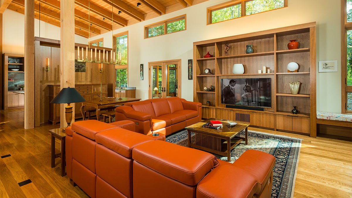 living room in timber frame home 