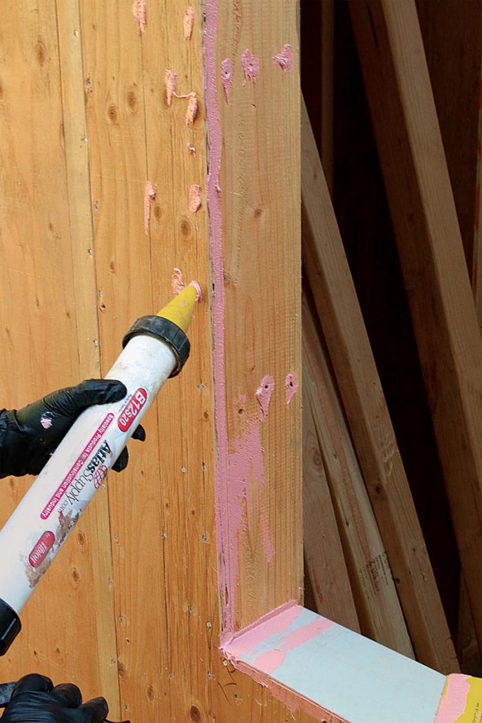 Apply Joint & Seam Filler to all plywood-to-stud connections