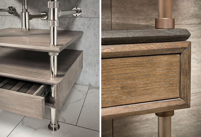 modular consoles and integrated sinks from Stone Forest details