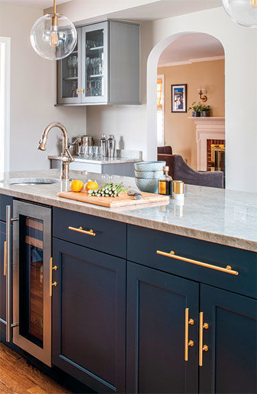 Blue and gold kitchen by The Wood Works - The Kitchen Think