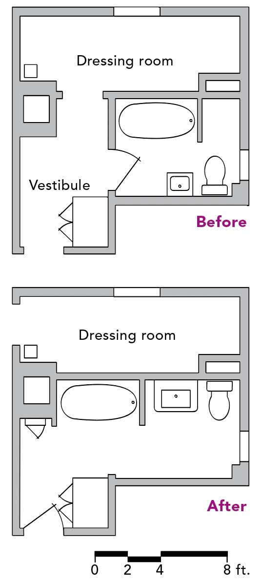 before and after bathroom floor plans