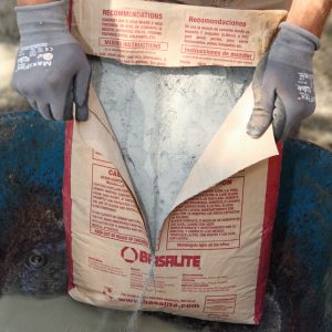 bag of concrete cut open