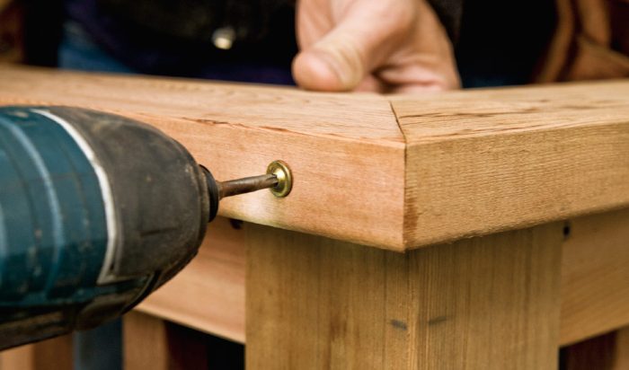 6. Secure the miter with a fastener driven across the joint. If you like, you can also use all-weather glue in the joint.