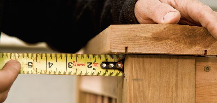 1. Measure the outside overhang to begin the miter calculation.