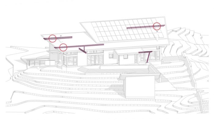 house with sloped roof and solar panels illustration