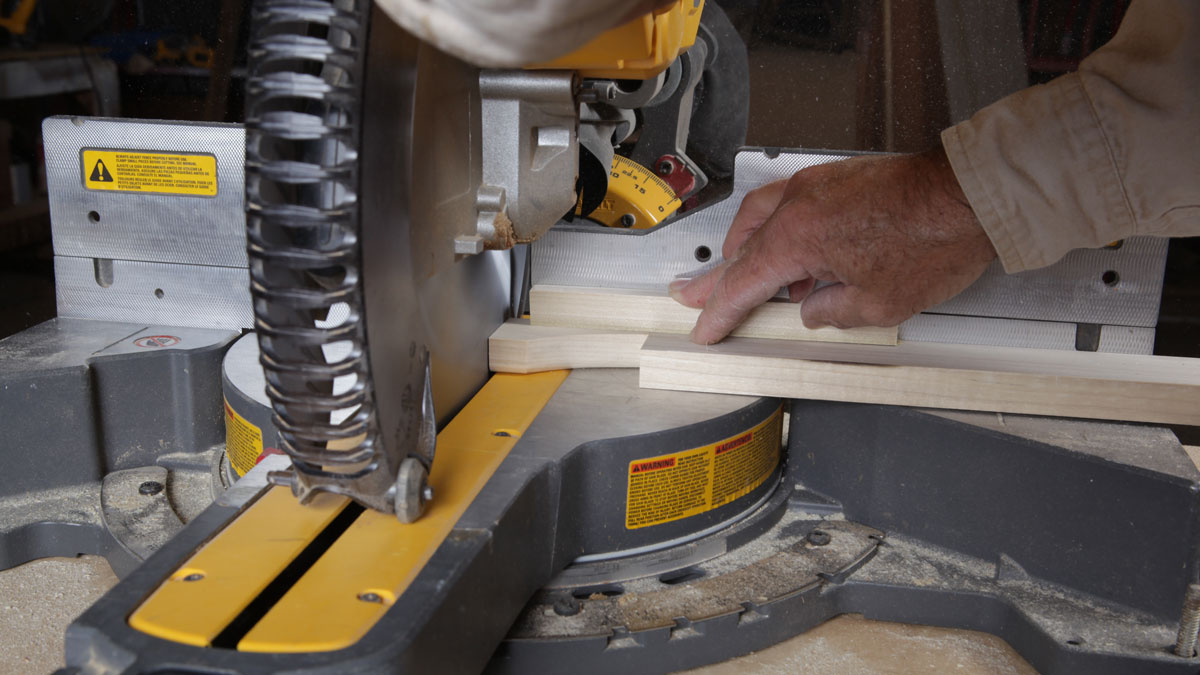 cutting the corbel parts on a miter saw