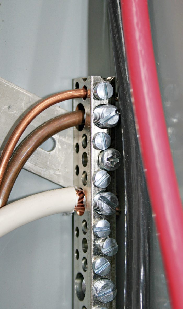 Ground and neutral wires connected in service panel.