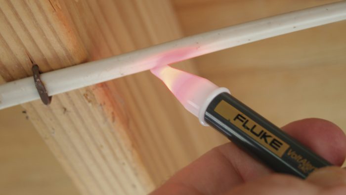 Always use a voltage tester before touching any cables devices or fixtures.